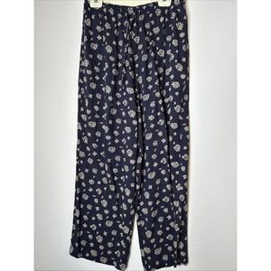 Sag Harbor Pants Women Rayon Floral Blue Stretch Drawstring Casual Size Large